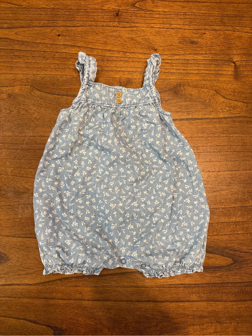 Carter's Light Blue Floral Bubble Romper with Ruffle Straps